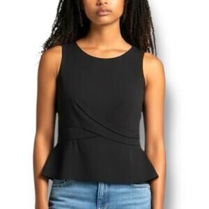 Paule Ka Paris Size M (EU40) Black Sleeveless Peplum Blouse Top